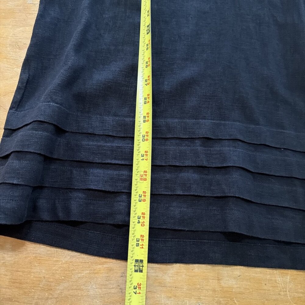 Nicole Miller Original Black Dress Linen Blend Minimalist V-Neck L Pintuck Hem - Picture 8 of 10